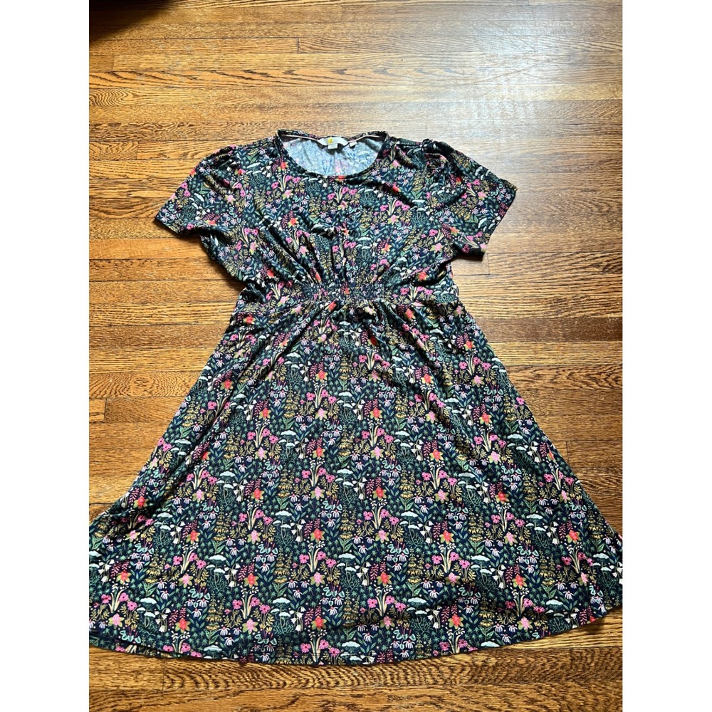 Boden Wildflower Floral Smocked Empire Waist Jersey Dress Navy Pink US 6P